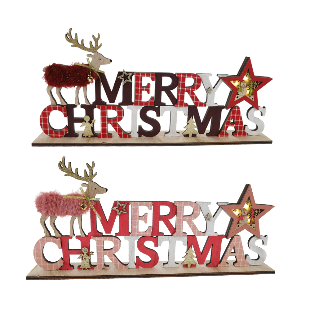 Best Quality Merry Christmas Wooden Deer Letters Tabletop Decoration Factory