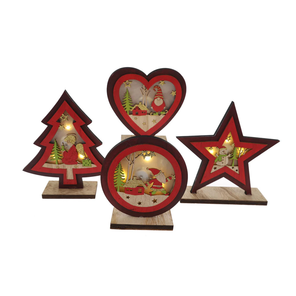 Factory Price LED Light Up Wooden Christmas Tree Star Heart Tabletop Decorations Supplier-Tangchen