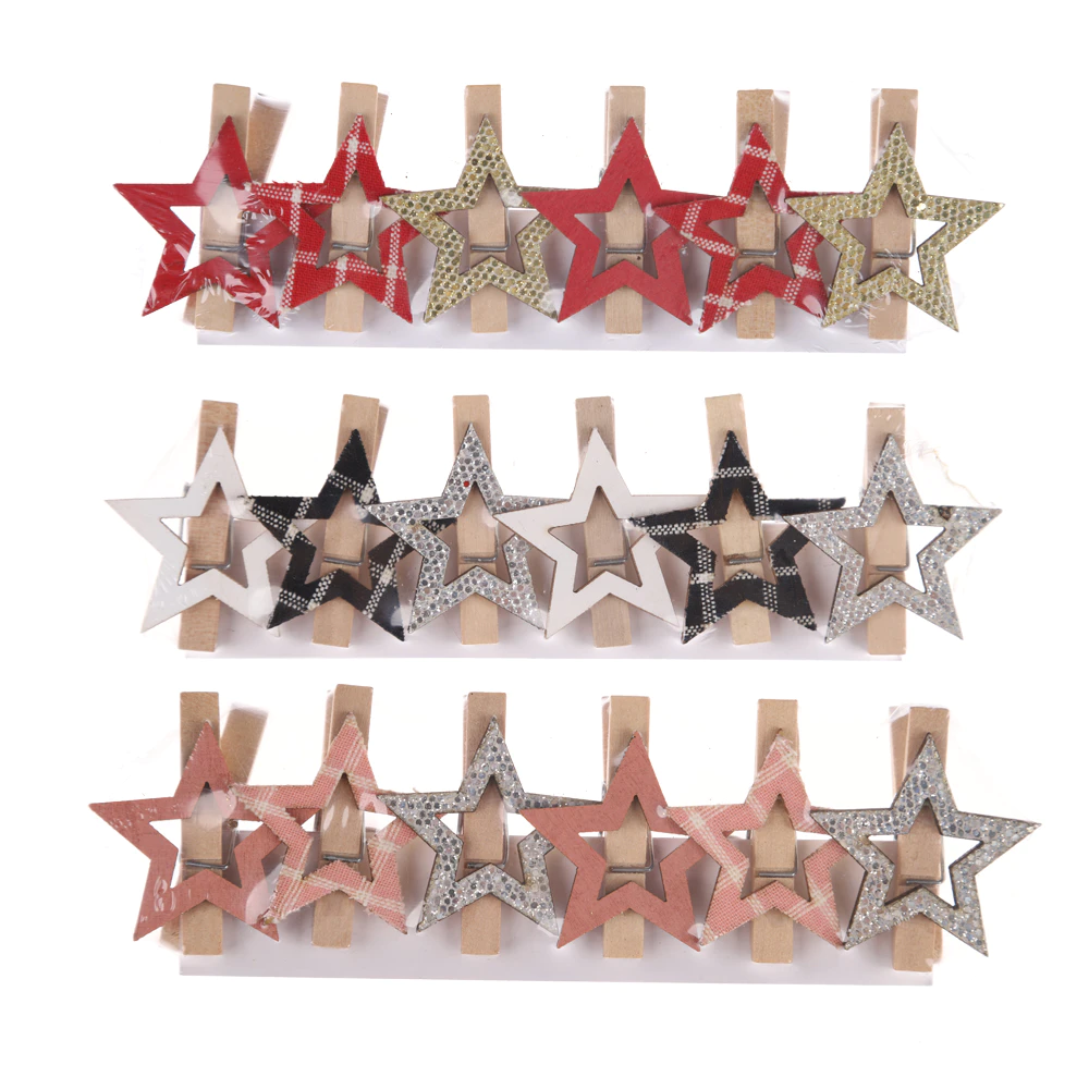 Best Quality Star Shape Christmas wooden clothespin Xmas home party clips Oem-Tangchen