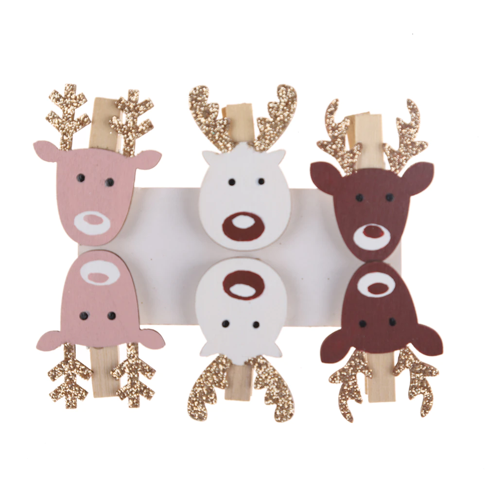 Best Quality Wooden Christmas Reindeer Clip Set Wood Clothespin Factory