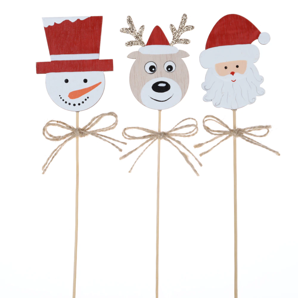 Top Quality Wooden Christmas Cartoon Cute Lovely Santa Claus Snowman Picks Wholesale-Tangchen