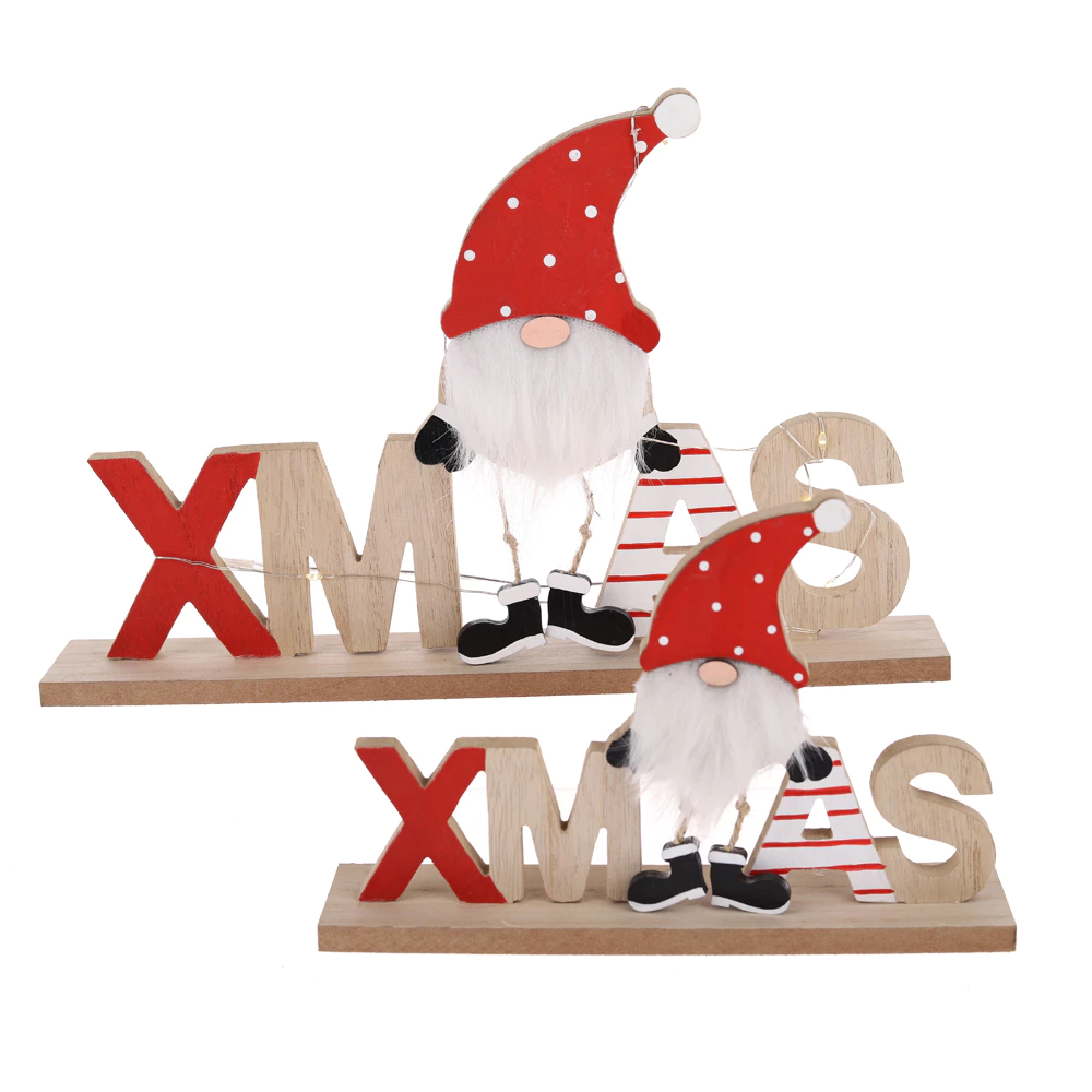 LED Wooden Christmas Gnome XMAS Letter Sign Decorations Window Tabletop Ornaments