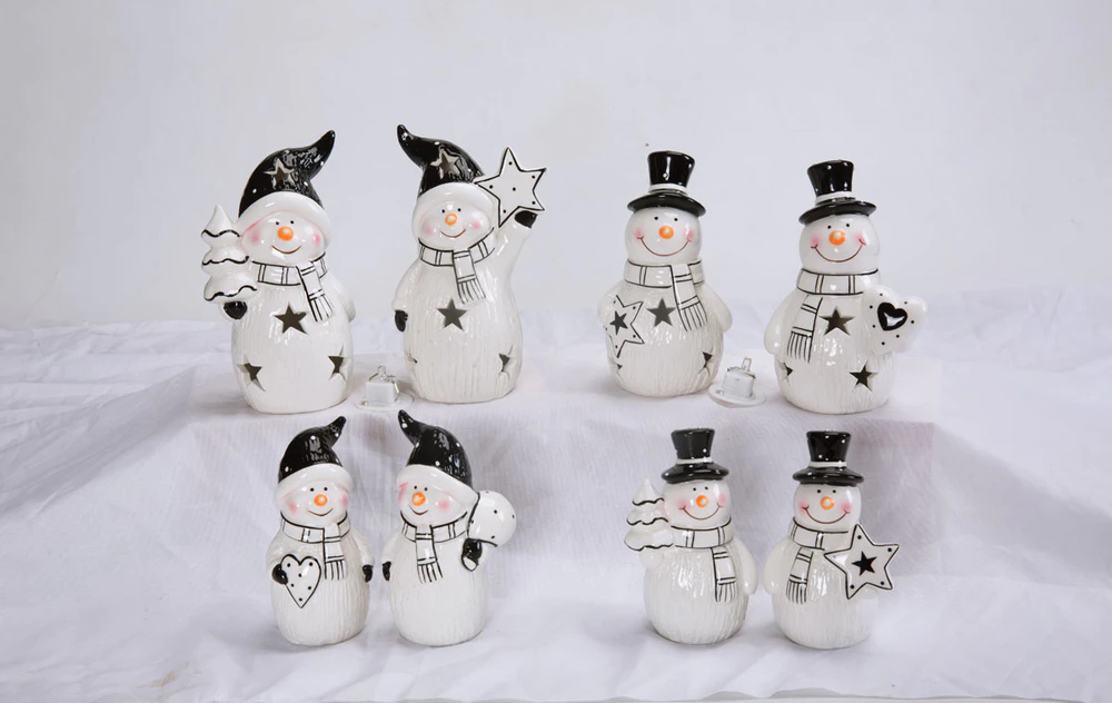 Wholesale Christmas Ornaments Ceramic Cute Gnome Figures Tabletop Snowman Xmas Statue