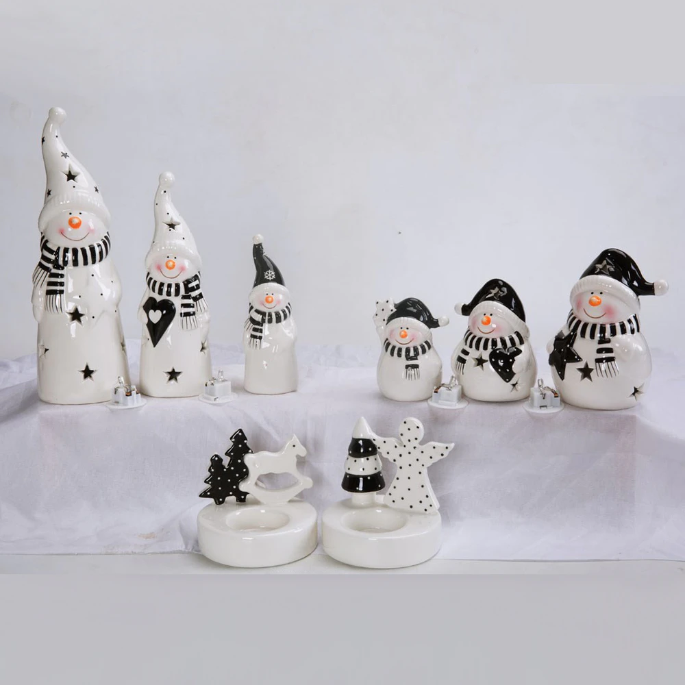 Wholesale Christmas Ornaments Ceramic Cute Gnome Figures Tabletop Snowman Xmas Statue