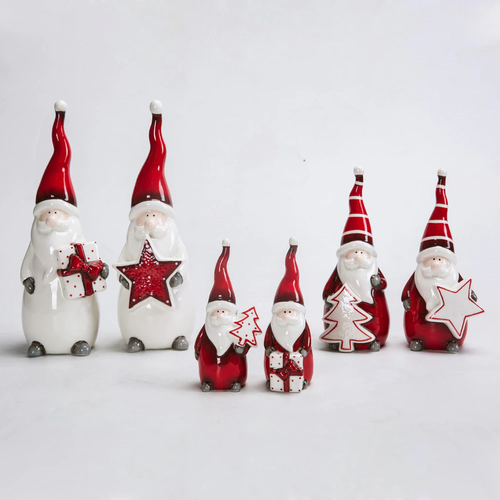 Wholesale Christmas Ceramic Gnome Ornaments Cute Santa Claus Figures Tabletop Xmas Statue