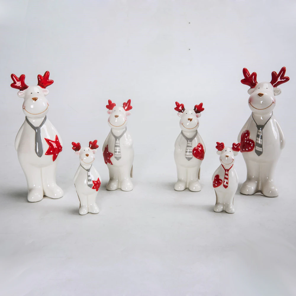 Wholesale Christmas Ceramic Decorations Tabletop Xmas Statue Cute Reindeer Figures