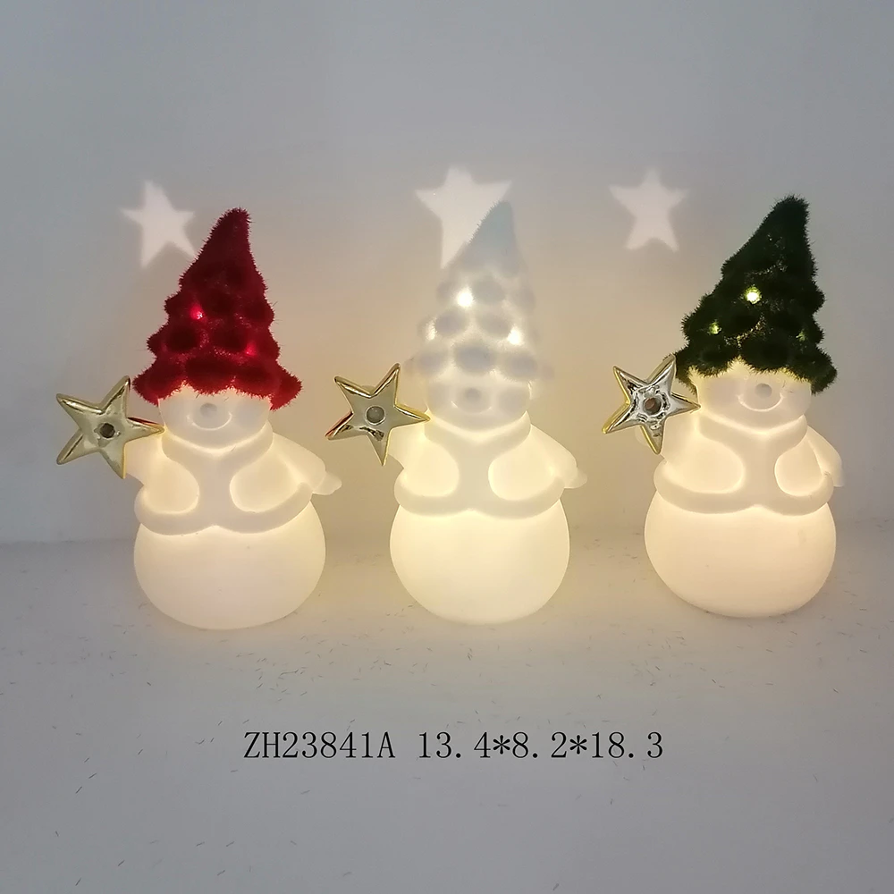 Christmas Home Party Favor LED Light Up Ceramic Snowman Figurine Tabletop Dacorations