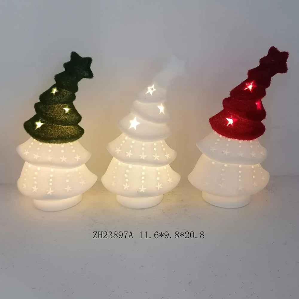 Home Party Tabletop Decorations Light up LED Ceramic Christmas Tree Ornaments