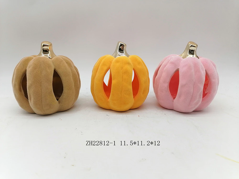 Tangchen Flocking Colored Pumpkin Halloween Atmosphere Decoration Ceramic Handicrafts