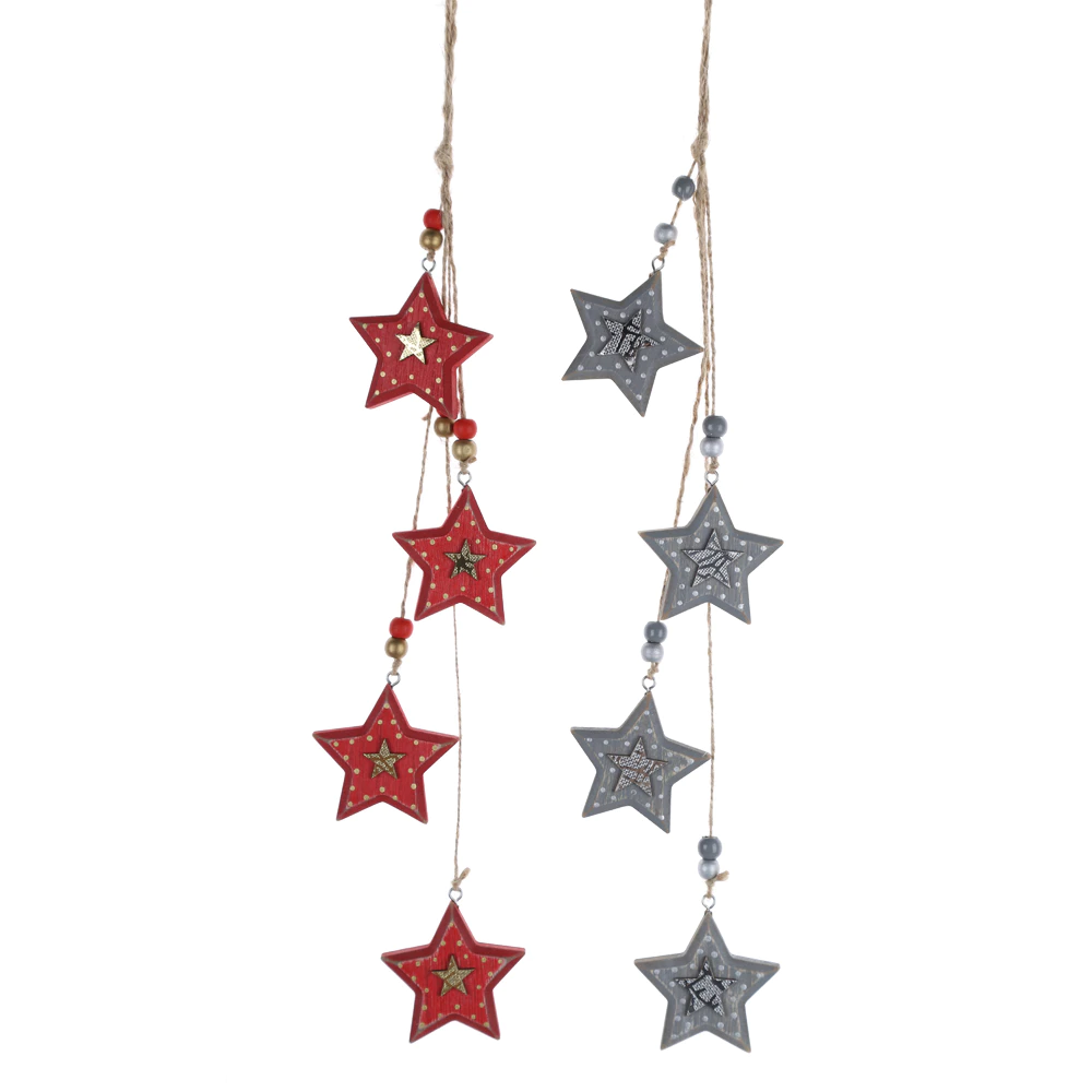 Wooden Long String Hanging Christmas Heart /Star Hanging Winter Wall Decoration
