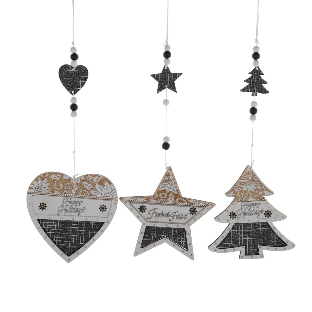 Winter Wonderland Christmas Tree Ornaments Set Wooden Craved Hanging Craft Decorations