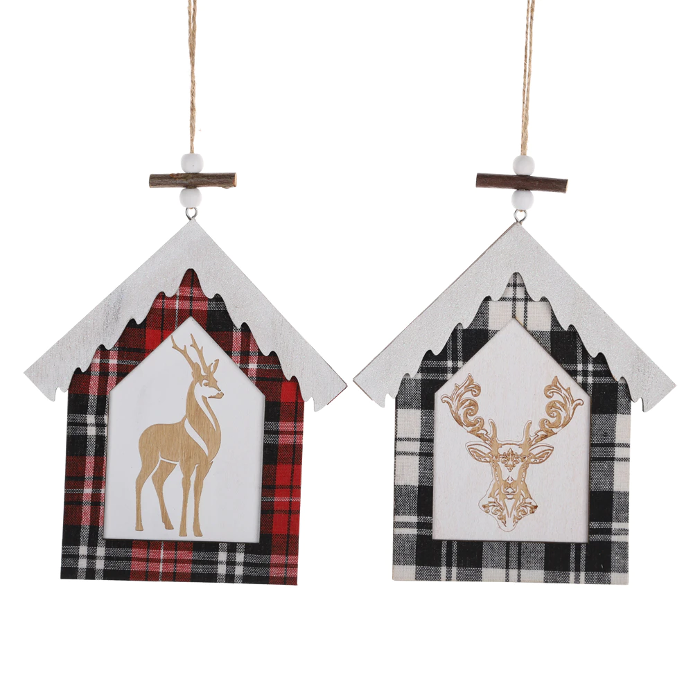 Christmas Wooden Slices Black Buffalo Plaid Reindeer Christmas Tree House Decorations Hanging