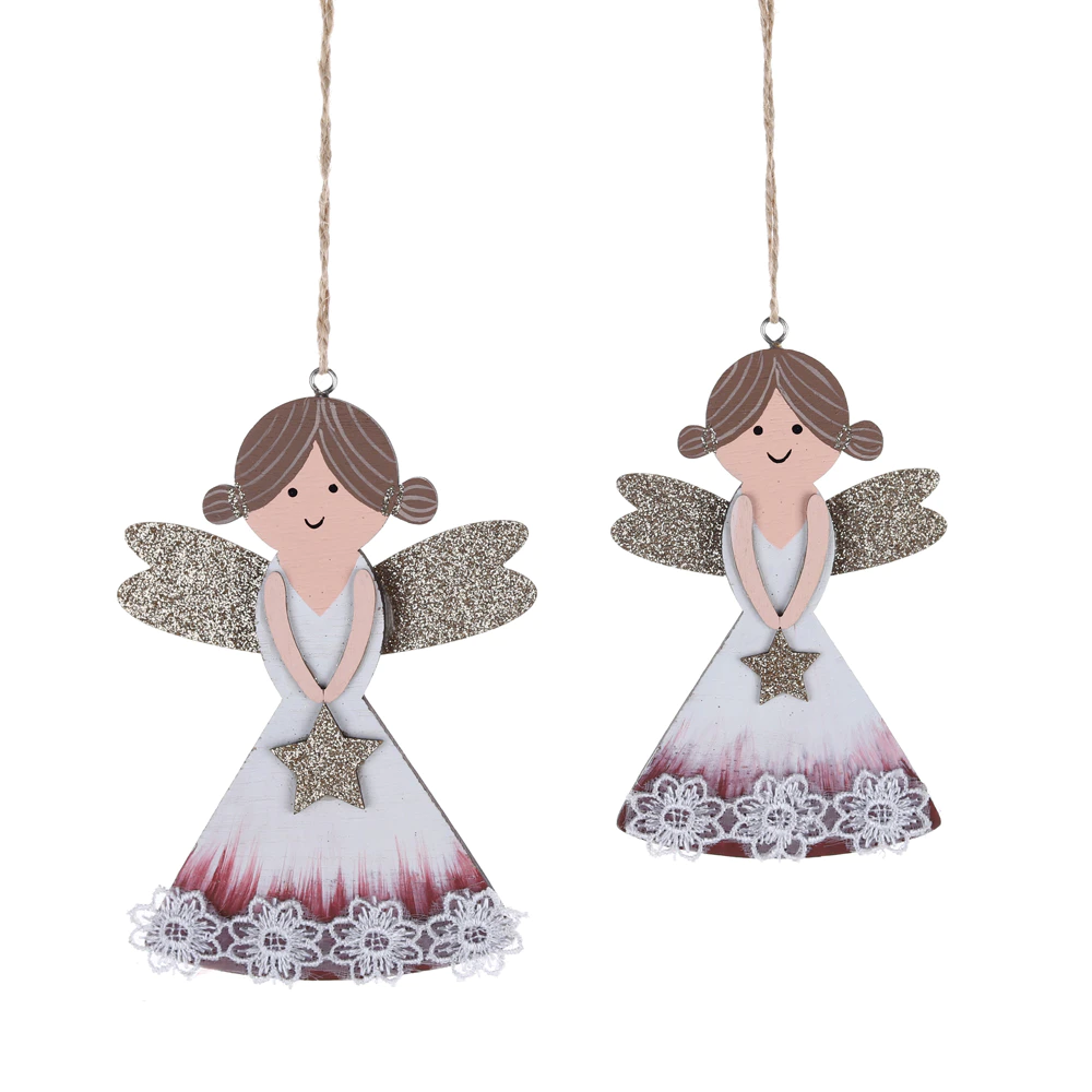 Hollow Out Cutting Craft Christmas Tree Hangings Ornaments Winter Decoration Wood Angels Set
