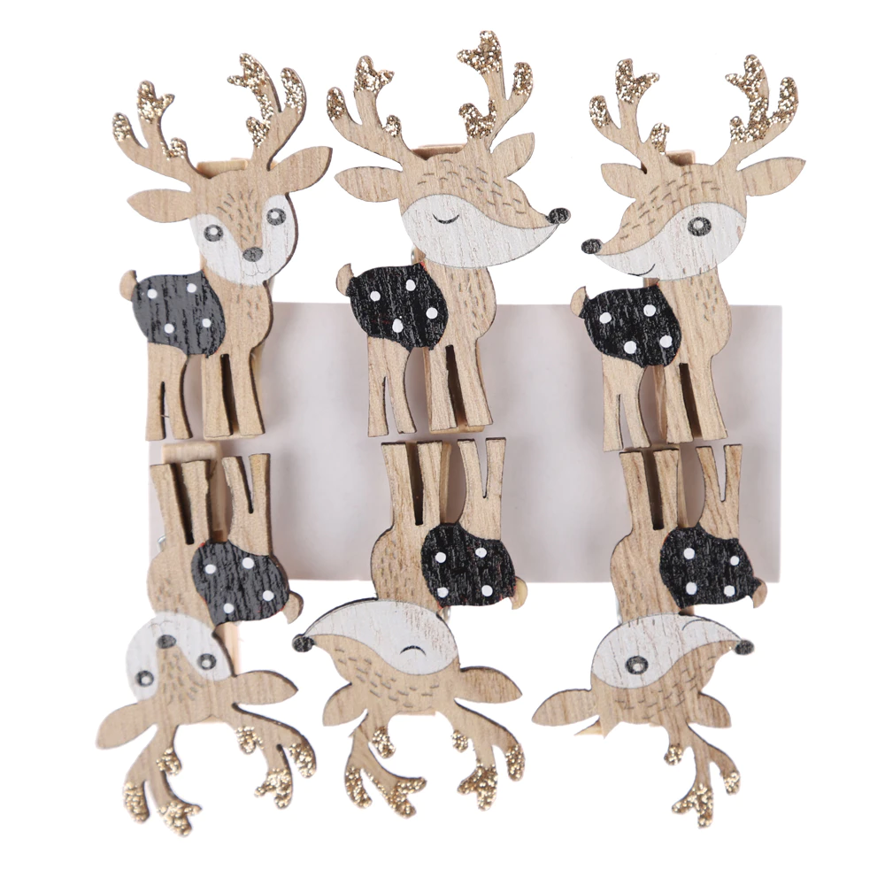 Home Party Decoration Blue Reindeer Clothespins Wooden Photo Paper Peg Pin Graft Clips