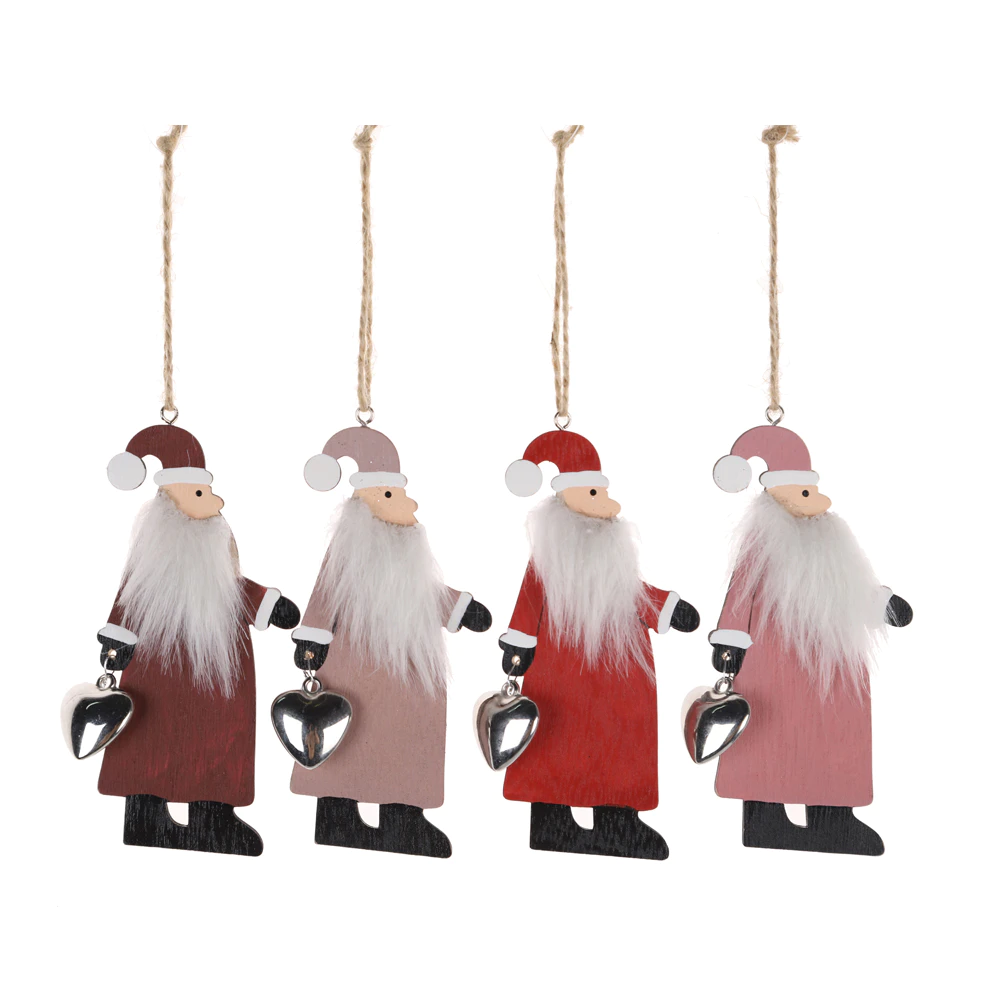 Holiday Family Home Decor Santa Claus Wooden Funny Santa Gift Cutouts Xmas Tree Hanging Ornaments