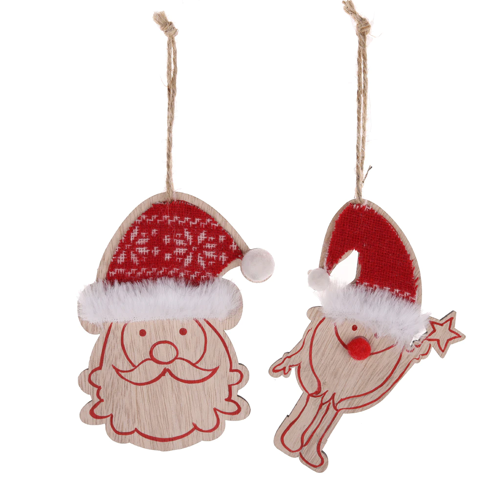 Farmhouse Style Hanging Wood Ornaments Christmas Tree Lovely Santa Head Hanging Crafts Pendants