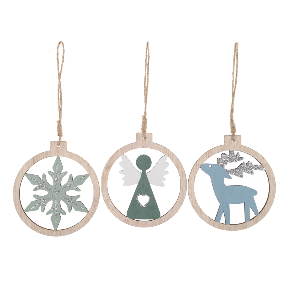 DIY Gift Tags Decor Christmas Hanging Ornaments Wood Set Xmas Tree Hanging Decorations