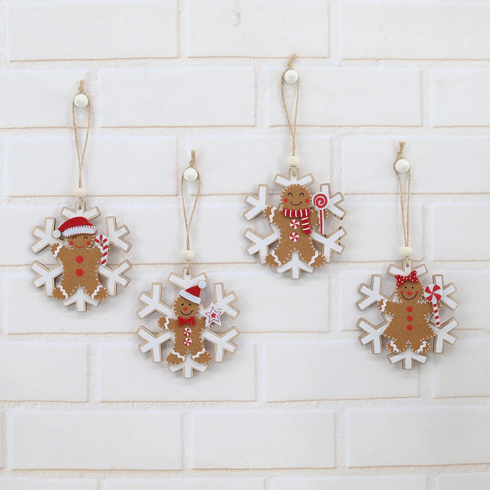 Festive New Year Party Decorations Wooden Christmas Gingerbread Man Xmas Tree Hanging Ornament
