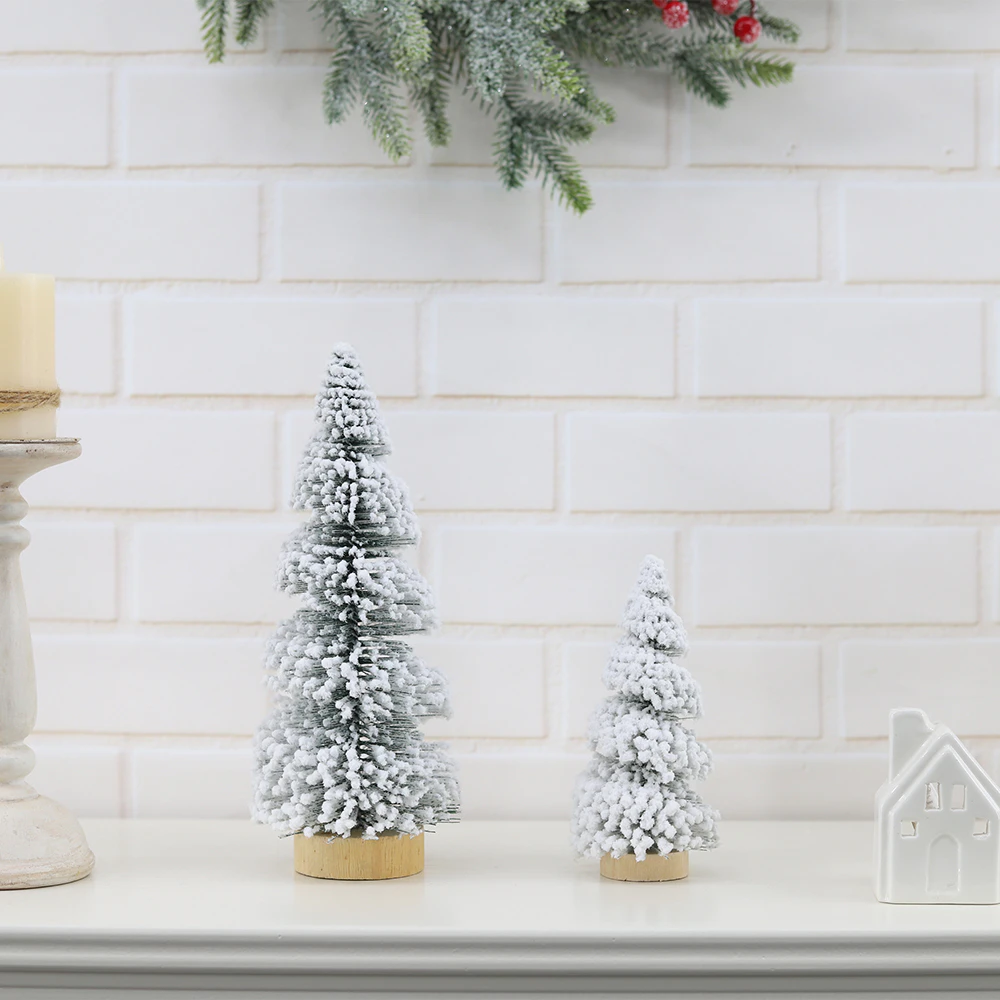 Holiday Home Tabletop Winter Crafts Snow Miniature Pine Trees Artificial Frosted Sisal Trees