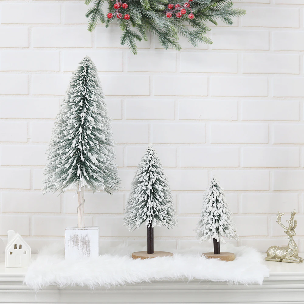Festive Winter Holiday Table Decor LED Light Snow Flocked Miniature Christmas Pine Tree