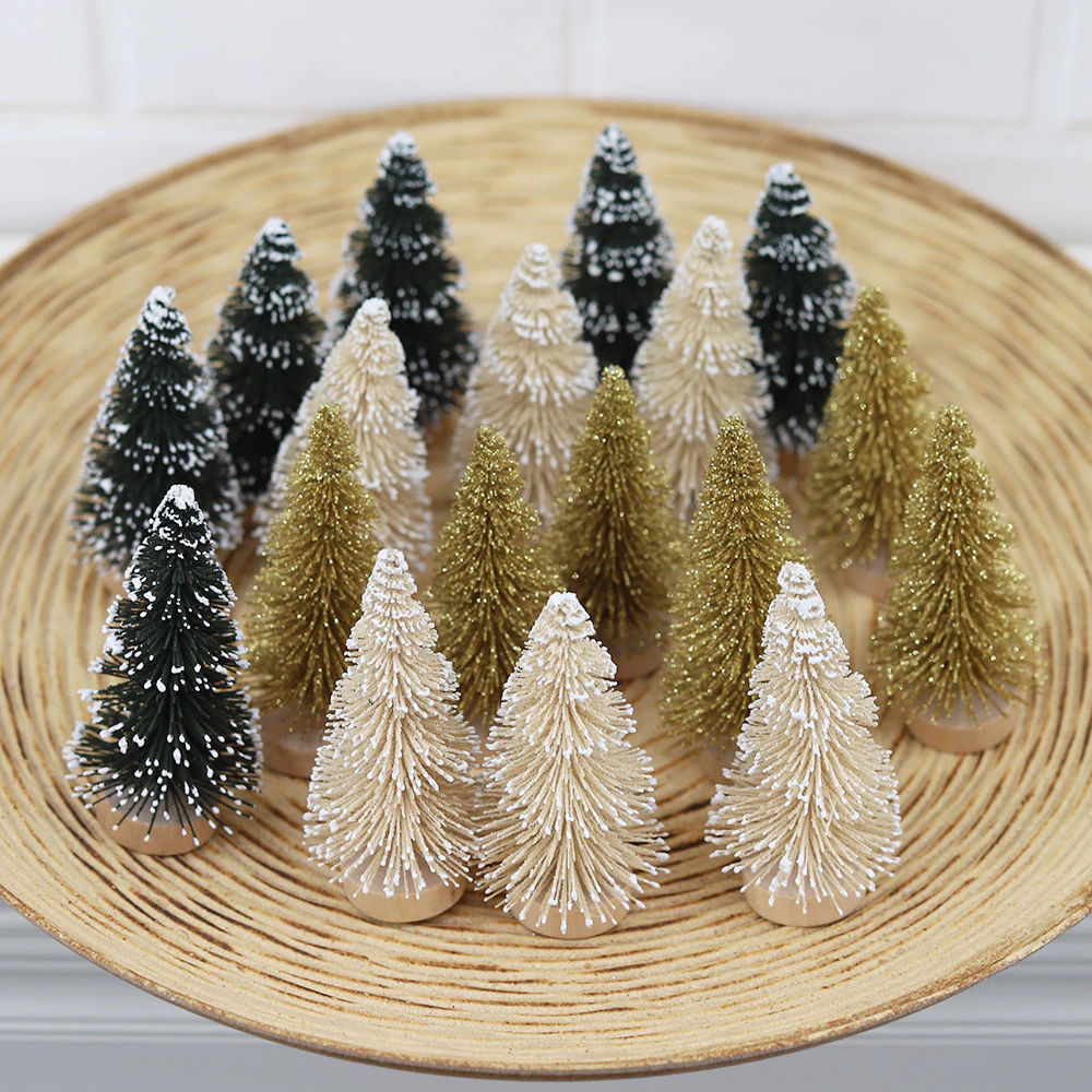 6pcs Mini Decorative Christmas Tree New Year 2025 Kids Gifts Navidad Sisal Silk Tree