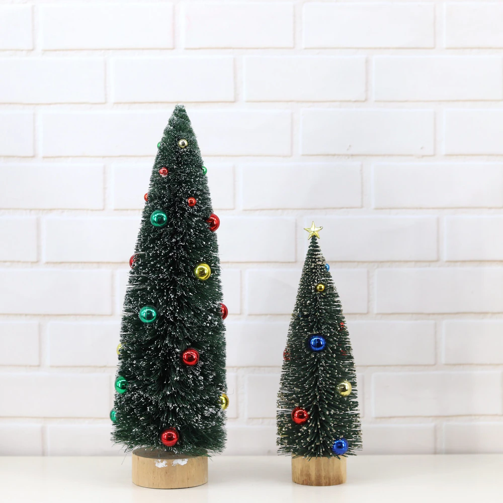 Xmas Sisal Trees with Ball Artificial Christmas Bottle Brush Tree Tabletop Decor