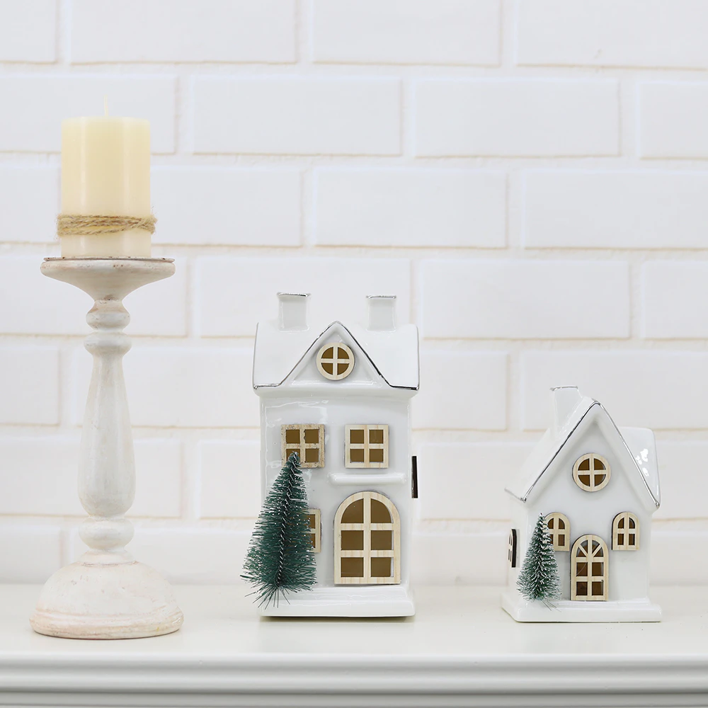 Navidad 2025 Christmas Gift Ornaments Nordics Ins Ceramic Christmas LED Lighted House
