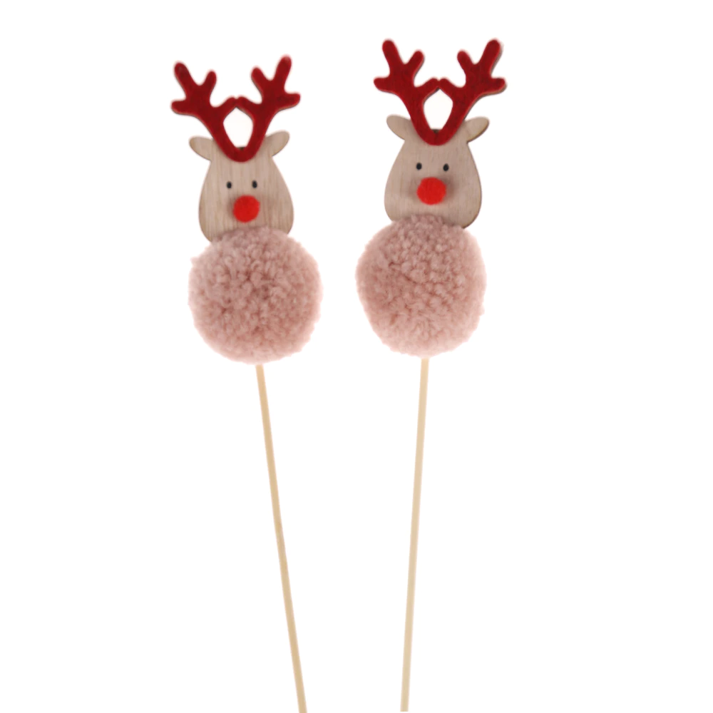Customizable Christmas decor Pompon Picks Plush deer cuttings Winter Garden Decor
