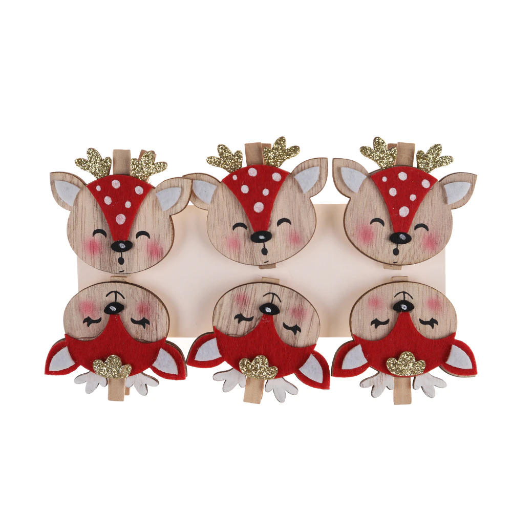 2025 Fox Wood Clip Christmas Animal Card Clip Children Gift Atmosphere Decor
