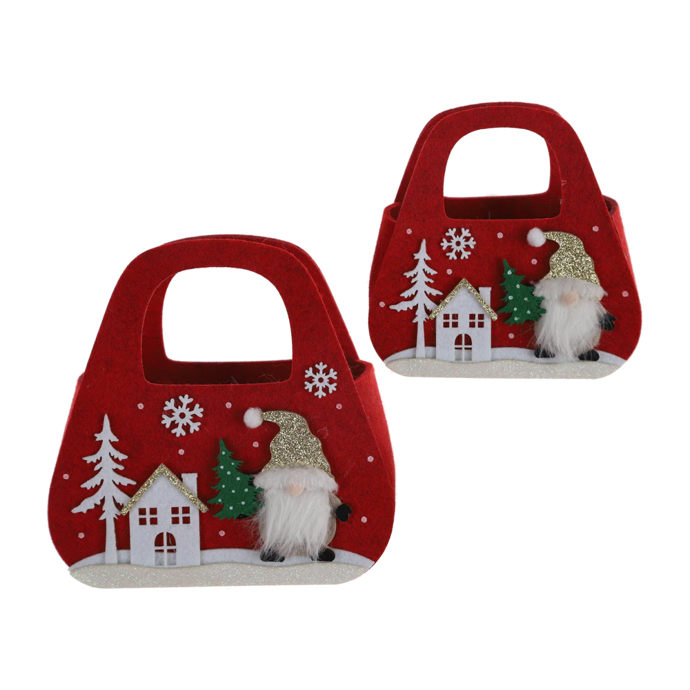 Christmas Candy Bag Portable Handmade Felt Cloth Small Tote Kids Baskets Gift