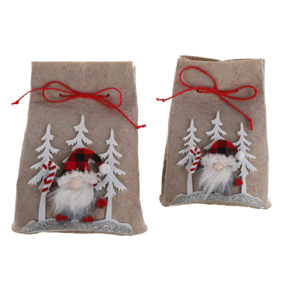 Reusable Felt Christmas Candy Gift Bag Candy Bags for Children Holiday New Year Party Decoration