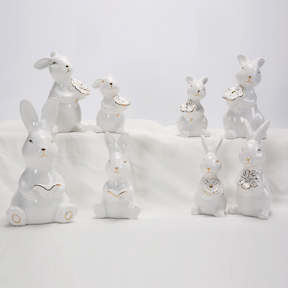 Easter Bunny Decorations Spring Home Decor Bunny Figurines Ceramic Rabbits Figurine