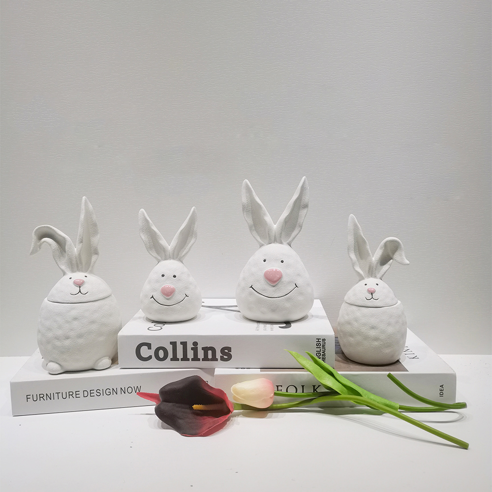 Easter Spring Home Desktop Decor Easter Cute Bunny Decor Set Ceramic Bunny Figurine
