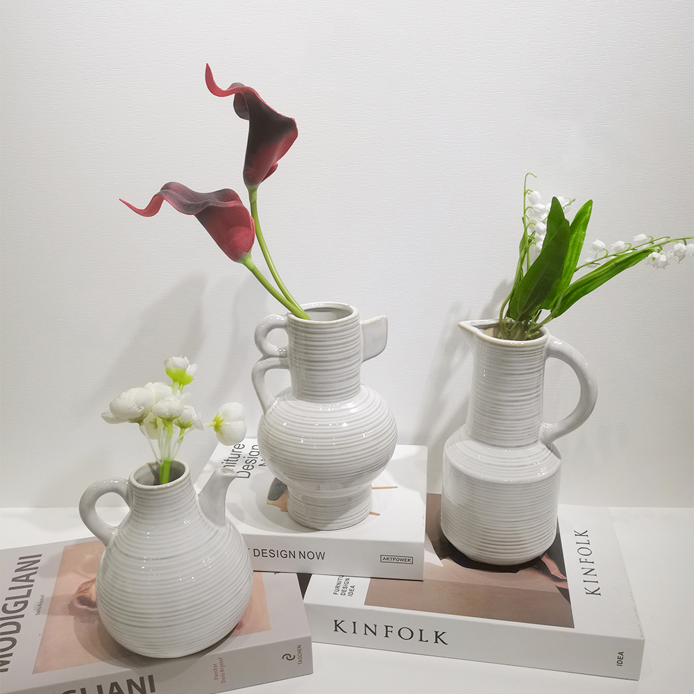 Home Office Bedroom Shelf Decor Minimalist Modern White Vases Ceramic Vase with Handle