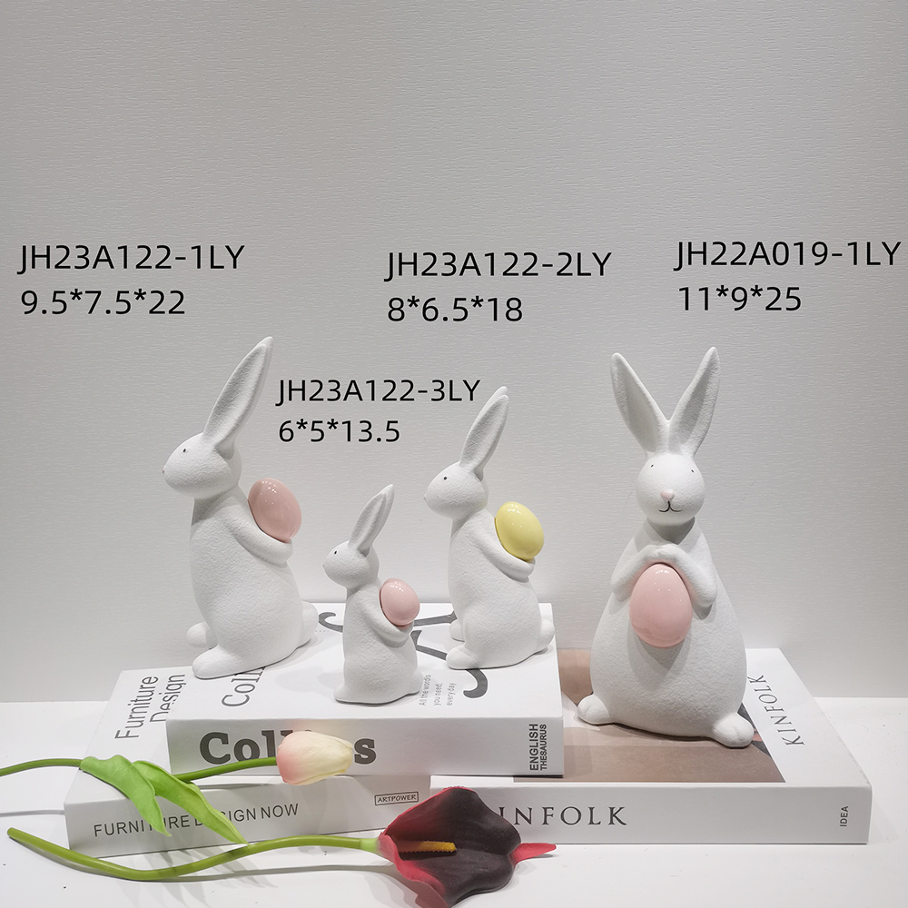 Easter Decor Statues Adorn Cute Rabbit Carrot Figurines Ceramic Bunny Home Decor