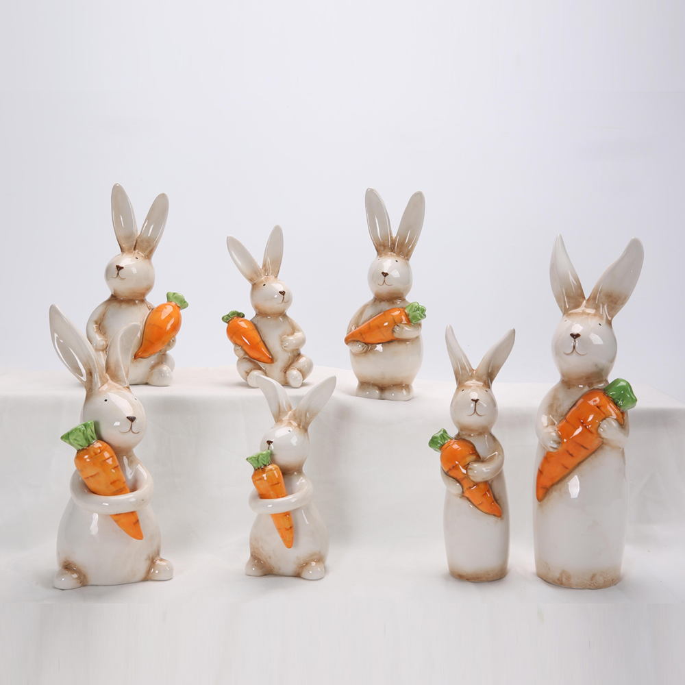 Home Party Supplies Tabletop Ceramic Decorative Centerpiece Bunny Rabbits Figurine Decor