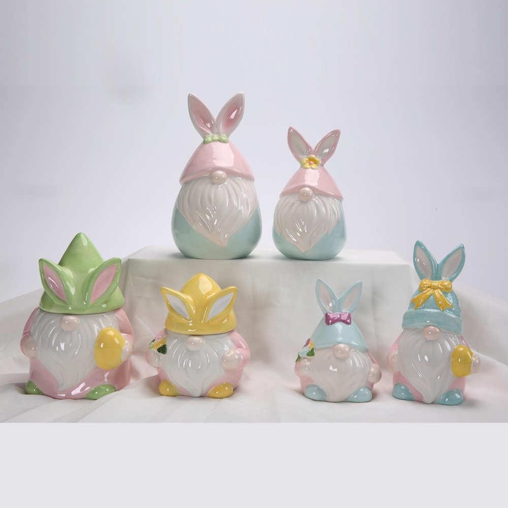 Happy Easter Gnomes With Eggs Decor Ceramic Easter Bunny Handmade Spring Easter Elf Gifts