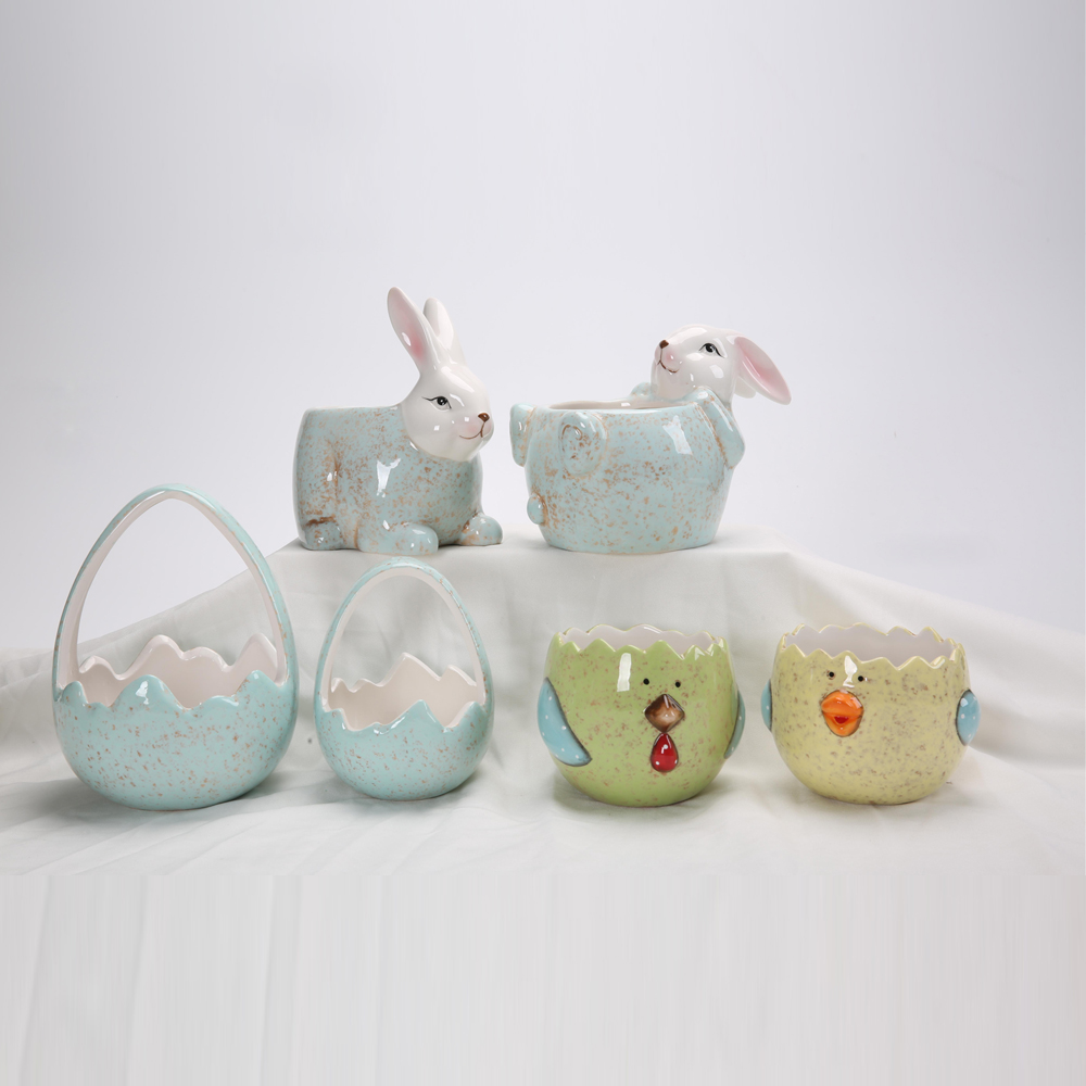 Ceramic Rabbit Easter Basket Porcelain Bunny Bowls Cute Party Favors Flower Pot Small Candy Serving Bowls Kids Children Gifts