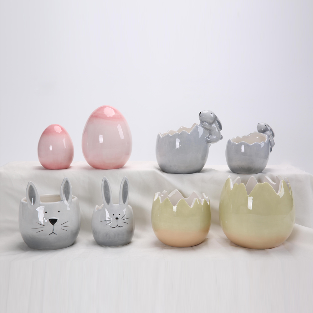 New Design Easter Bunny Decor Ceramic Rabbit Statue Ornament Bunny Storage Jar Sundries Home Decor