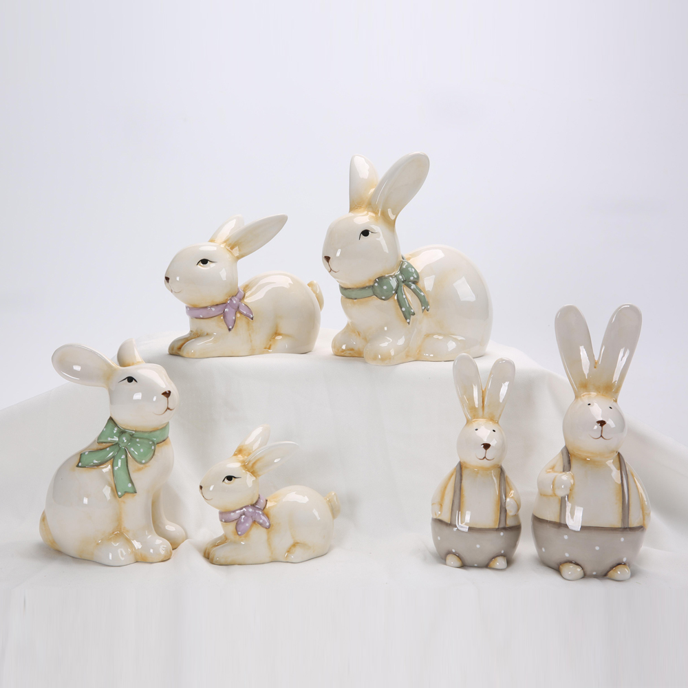 Wholesale Rabbit Statues Ceramic Creative Crafts Flash Hand-Painted Animal Decor Easter decorations