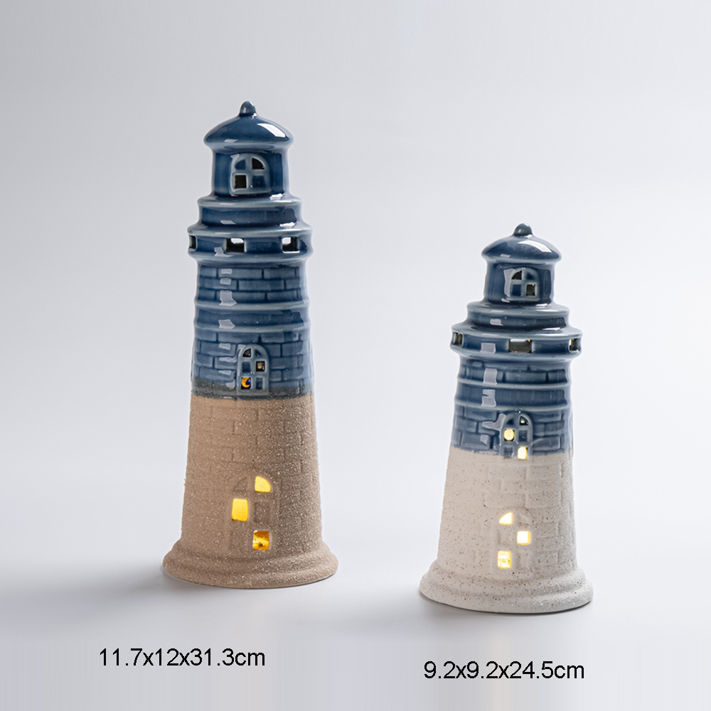 New Design Ocean Flash Lighthouse LED Figurine Ceramic Crafts Home Decor Ocean Decor