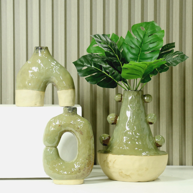 Green Ceramic Small Vase Zen Chinese Style Home Decoration Simple Dried Flower Flower Pot