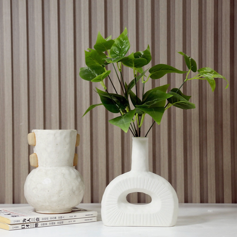 Modern Irregular Ceramic Vase White Flower Arrangement Living Room Dining Table Frosted Geometric Vase Home Decor