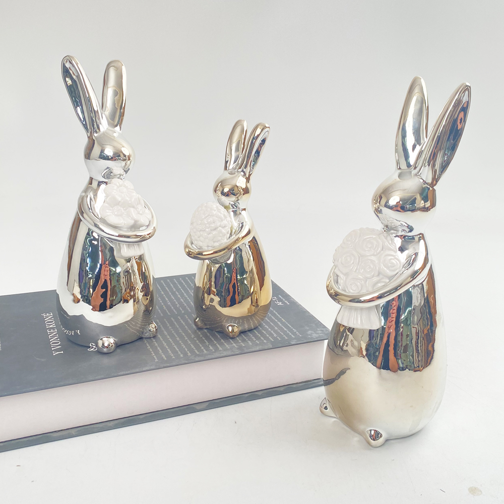 Creative Ceramic Rabbit Cuddle Bunny Spring Tabletop Decor Easter Ceramic Statue Easter Home Decor