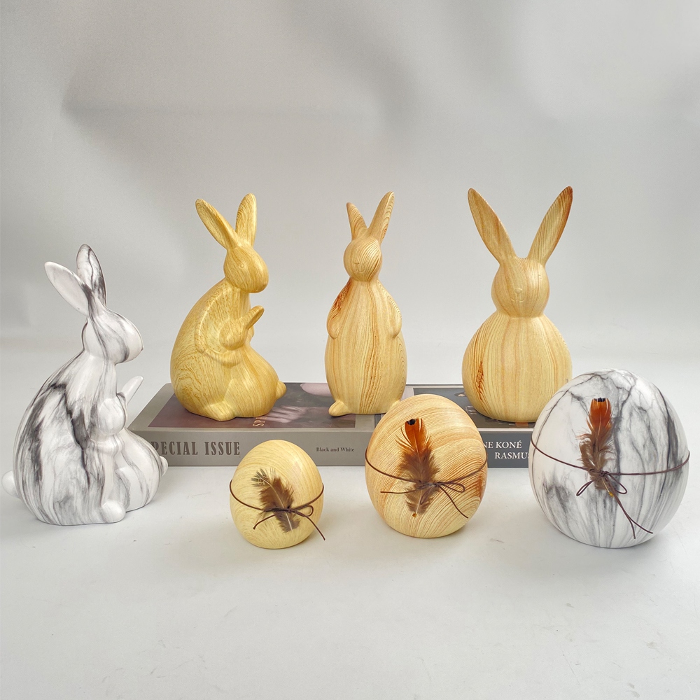 Easter Bunny Figurine Cute Ceramic Egg Statue Easter Rabbit Decor Table Centerpiece Office Ornament