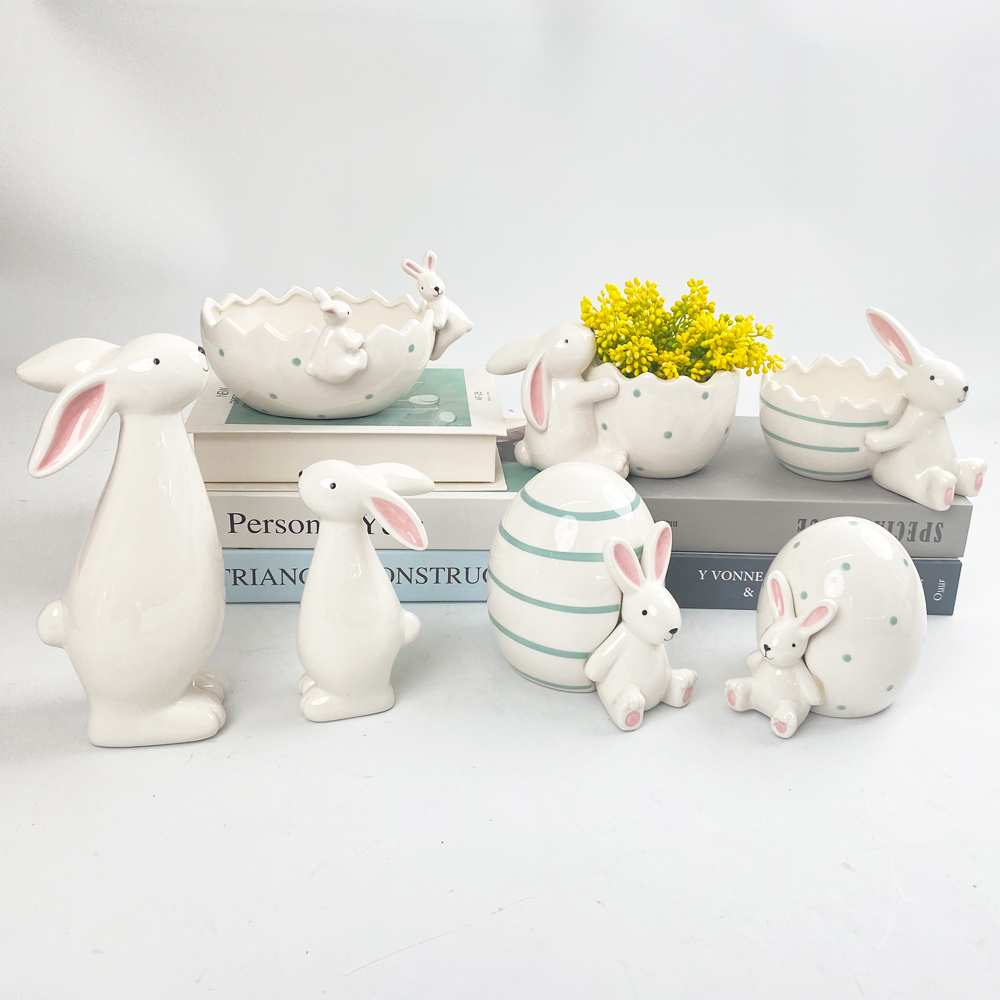 Ceramic Rabbit Easter Basket Porcelain Bunny Bowls Candy Serving Bowls Home Decorative Tableware Flower Pot