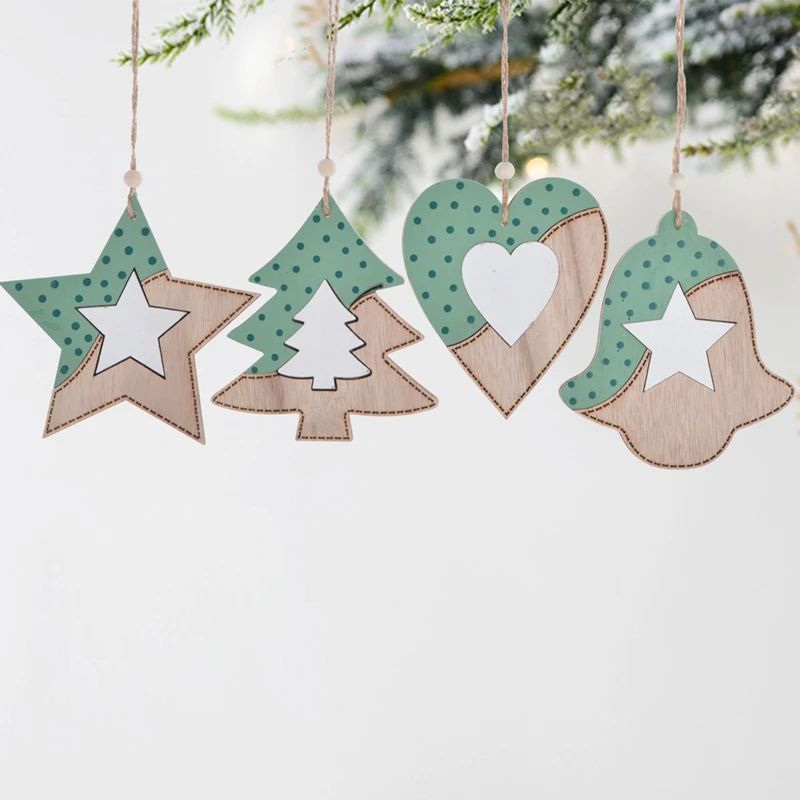 Lovely Green Christmas Wooden Hanging Ornaments Wood Craft Christmas Tree Decor Kids Toys Hanging Gifts