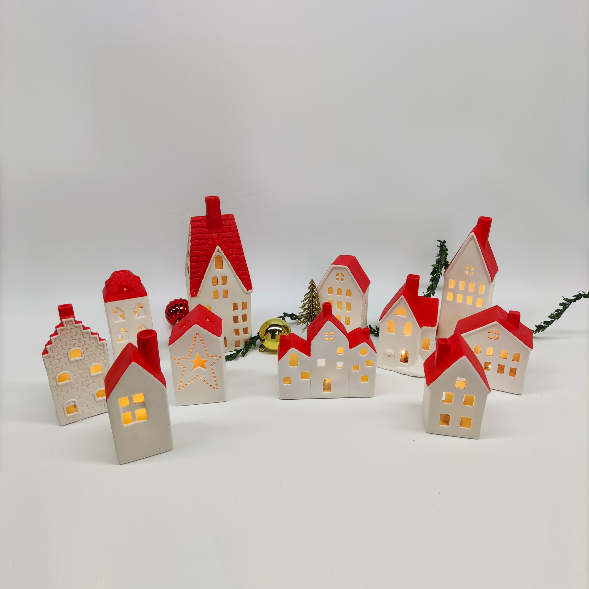 Christmas Indoor Ornaments Village Lighted Ceramic Houses Xmas Holiday Farmhouse Rustic Decor Home Table Decor